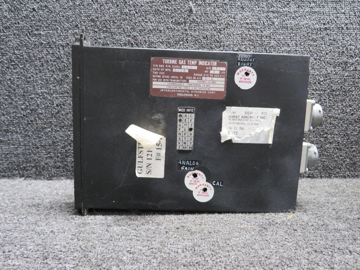 Intercontinental 585-31651-002 Intercontinental Turbine Gas Indicator with Mods (Worn Face)
