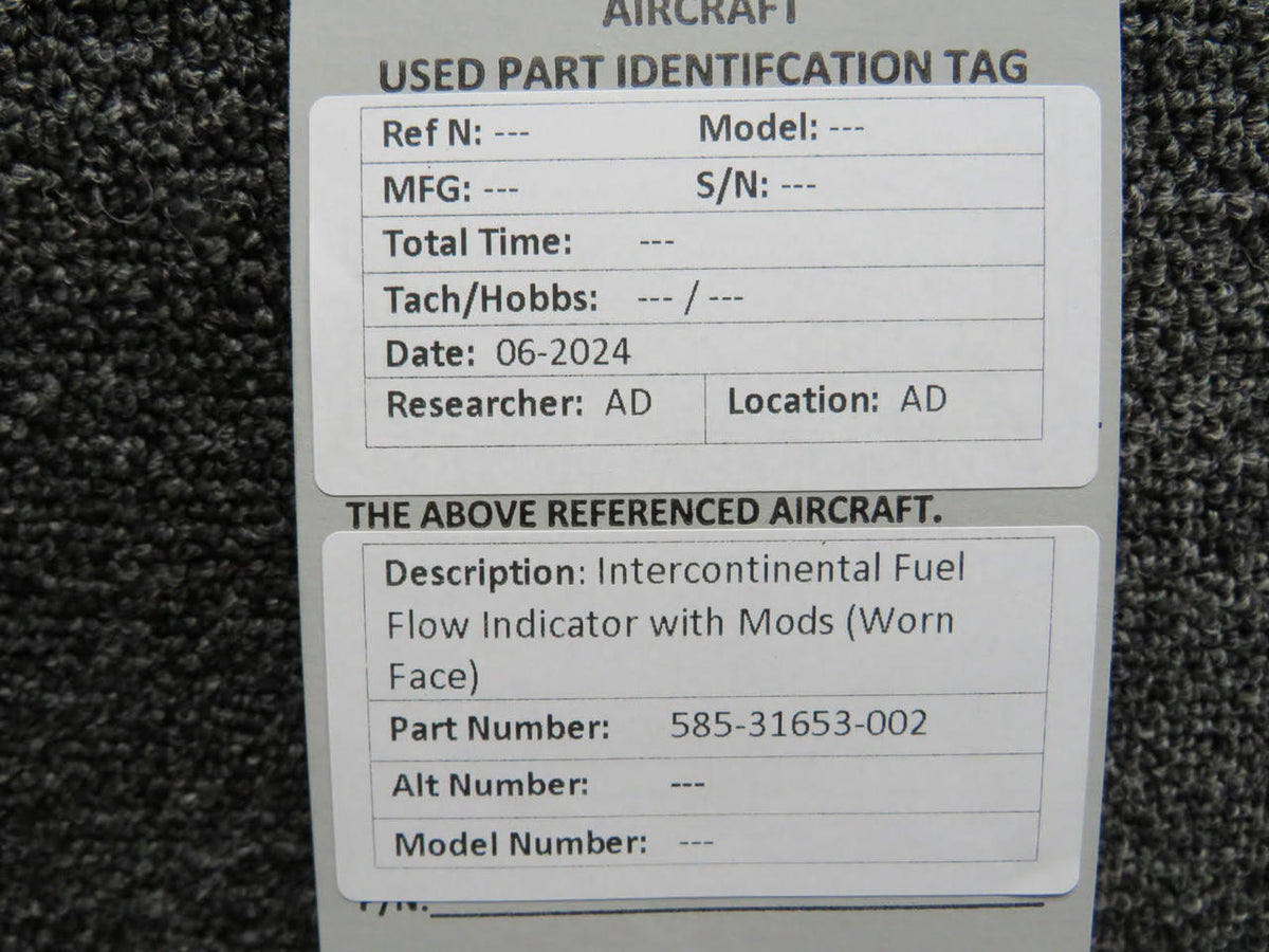 Intercontinental 585-31653-002 Intercontinental Fuel Flow Indicator with Mods (Worn Face)