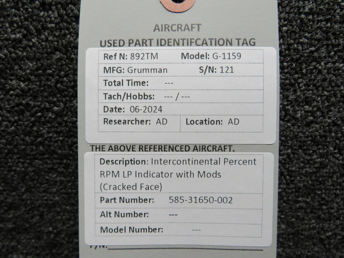 Intercontinental 585-31650-002 Intercontinental Percent RPM LP Indicator with Mods (Cracked Face)