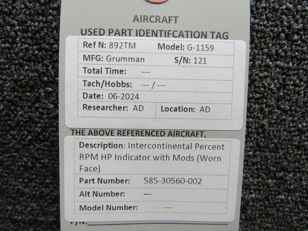 Intercontinental 585-30560-002 Intercontinental Percent RPM HP Indicator with Mods (Worn Face)