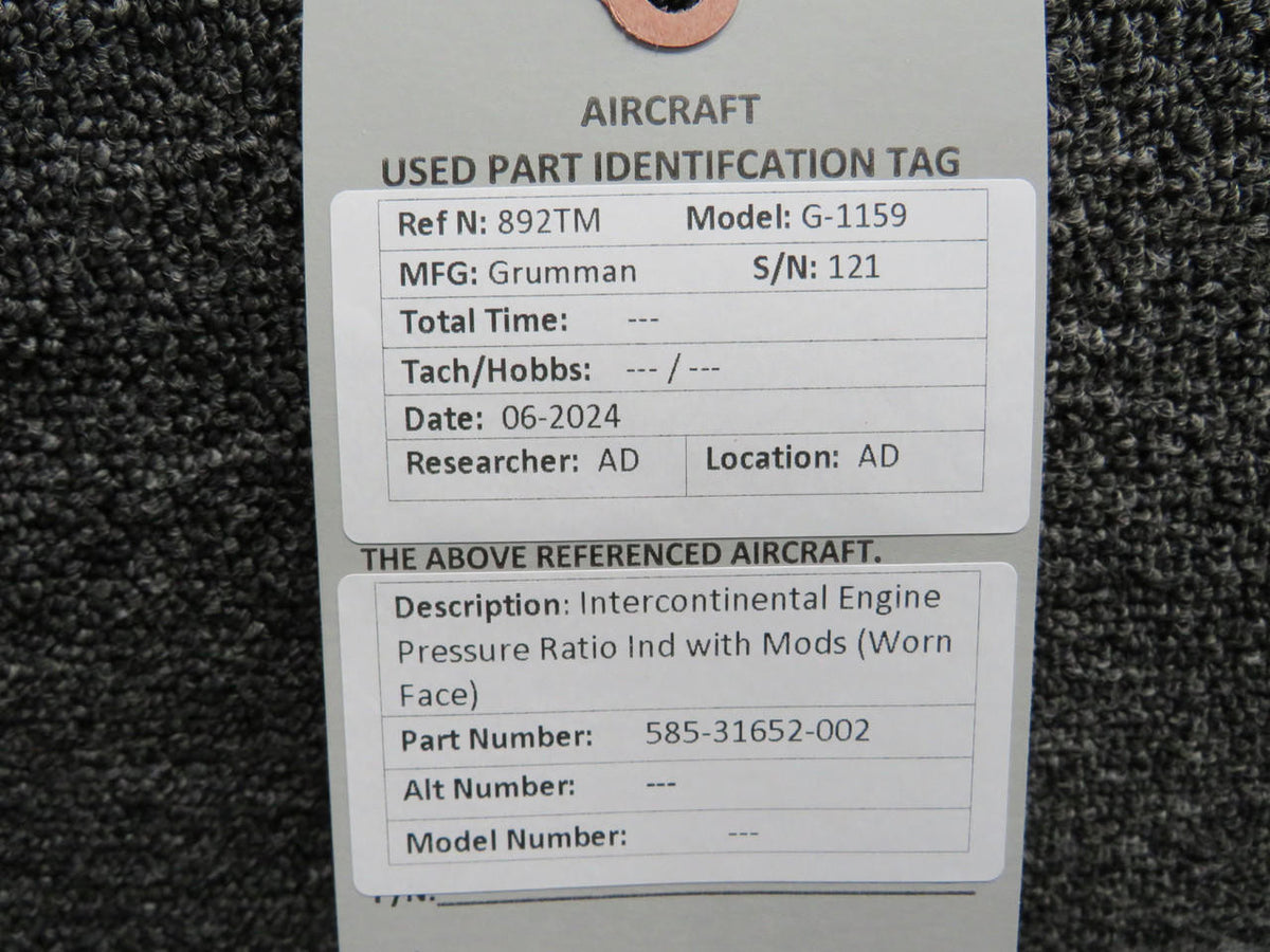 Intercontinental 585-31652-002 Intercontinental Engine Pressure Ratio Ind with Mods (Worn Face)