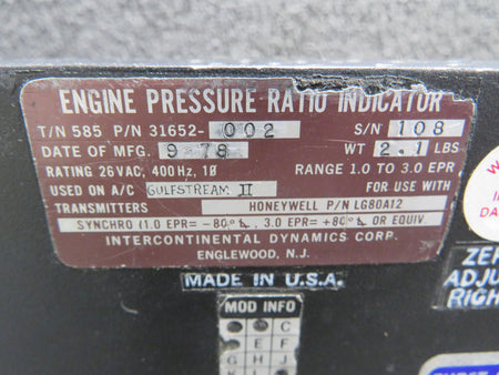Intercontinental 585-31652-002 Intercontinental Engine Pressure Ratio Ind with Mods (Worn Face)