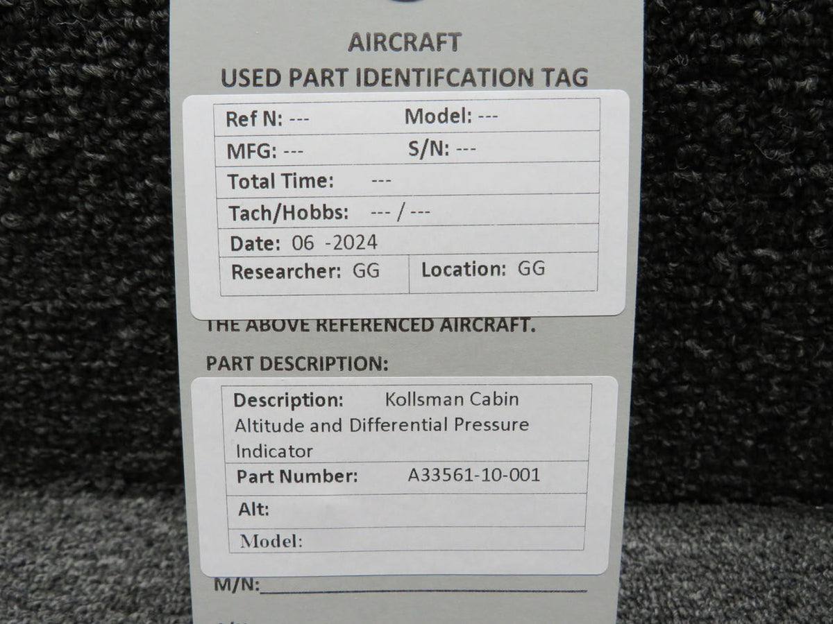 kollsman A33561-10-001 Kollsman Cabin Altitude and Differential Pressure Indicator