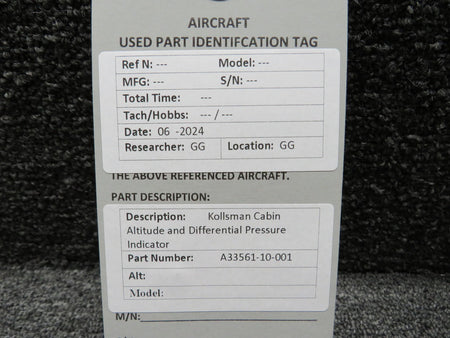 kollsman A33561-10-001 Kollsman Cabin Altitude and Differential Pressure Indicator