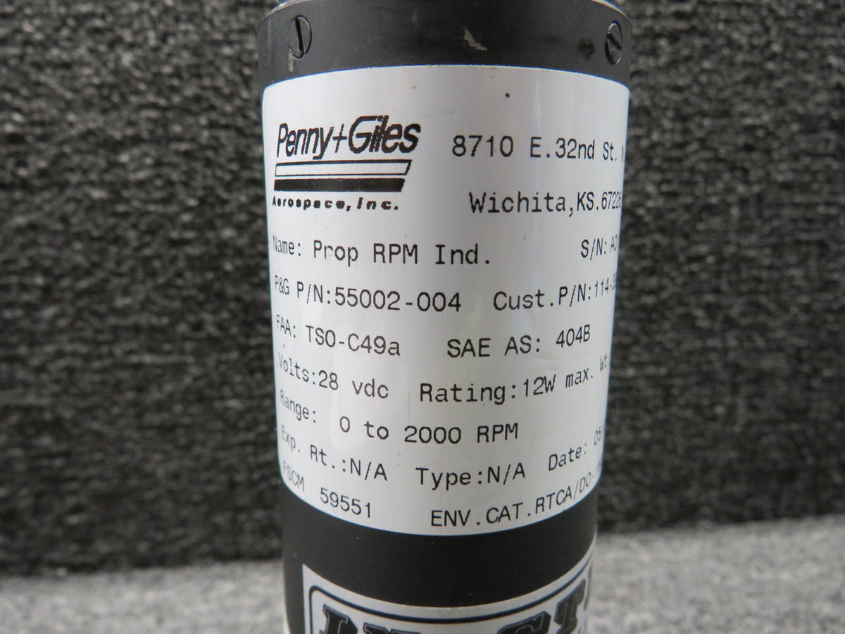 Penny & Giles 55002-004 (Alt: 114-380064-5) Penny-Giles Propeller Tachometer Indicator