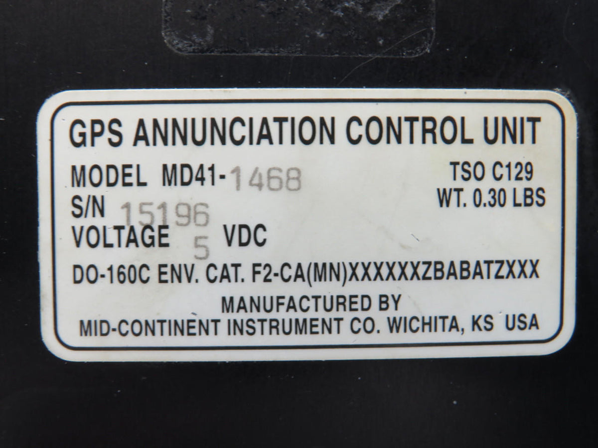 Mid-Continent MD41-1468 Mid-Continent GPS Annunciation Control Unit