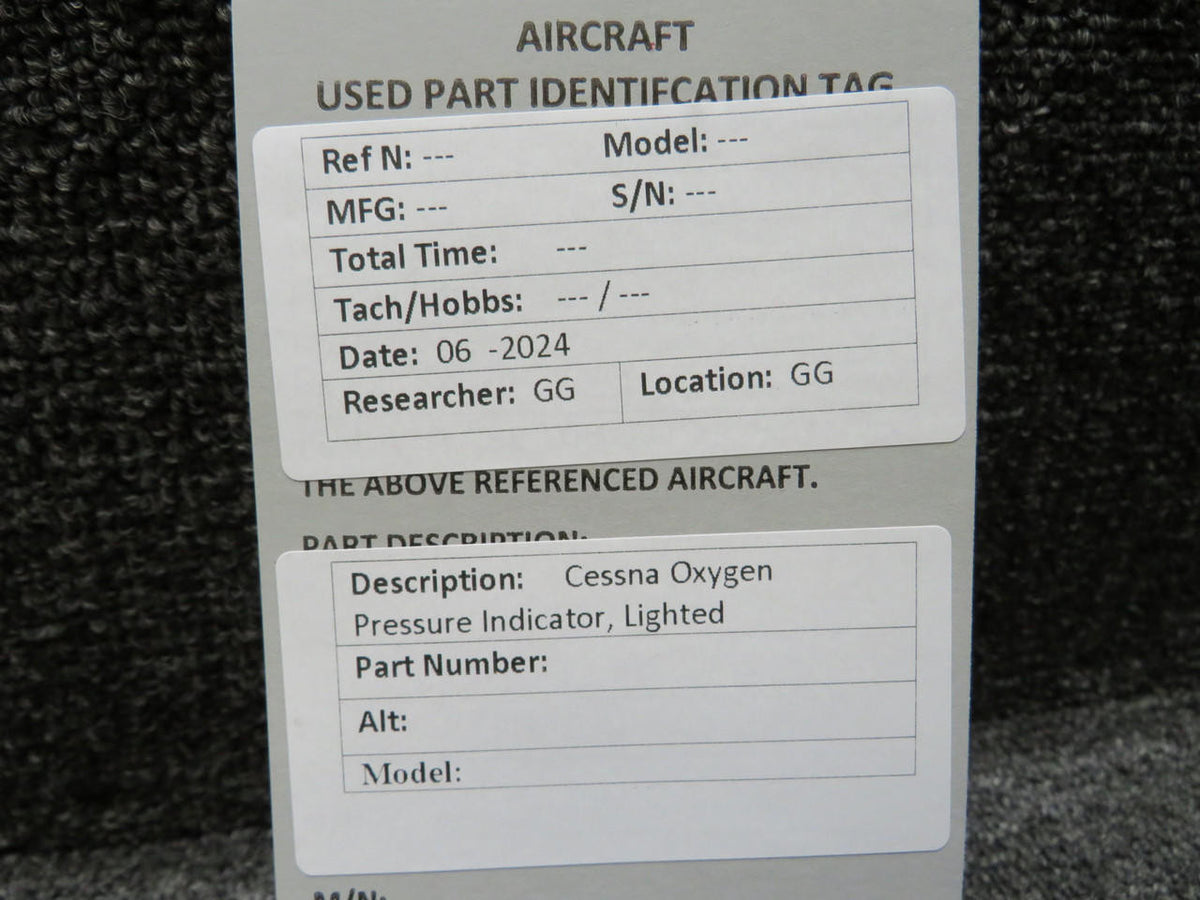 Cessna Aircraft Parts Cessna Oxygen Pressure Indicator, Lighted