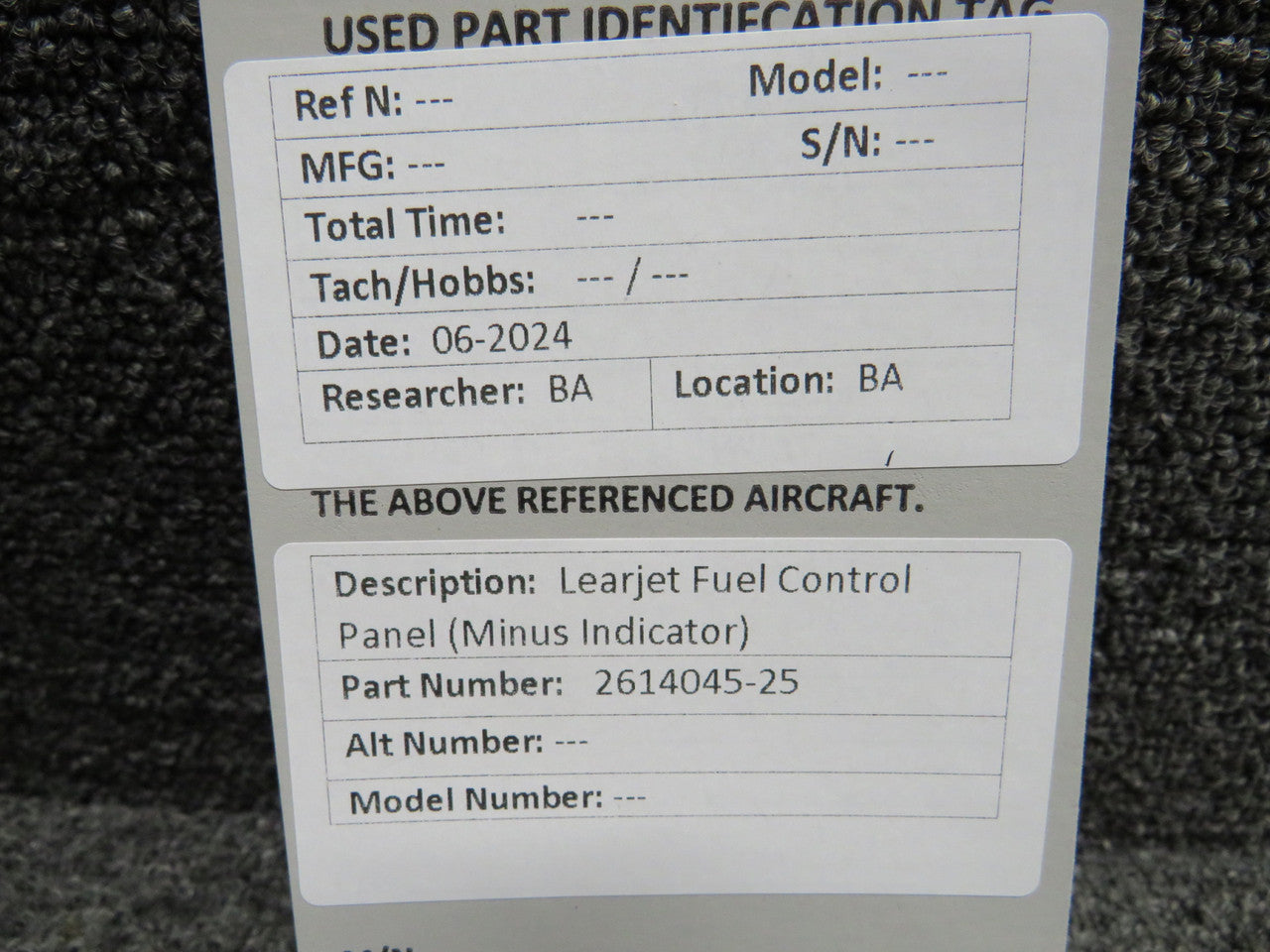 2614045-25 Learjet Fuel Control Panel (Minus Indicator) – BAS Part