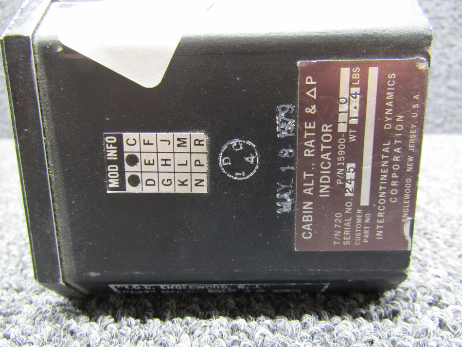 15900-110 Intercontinental Cabin Alt Pressure and Rate Indicator with Mods