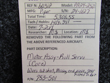 753-501 Piper PA24-250 Motor Assembly Roll Servo (Core)