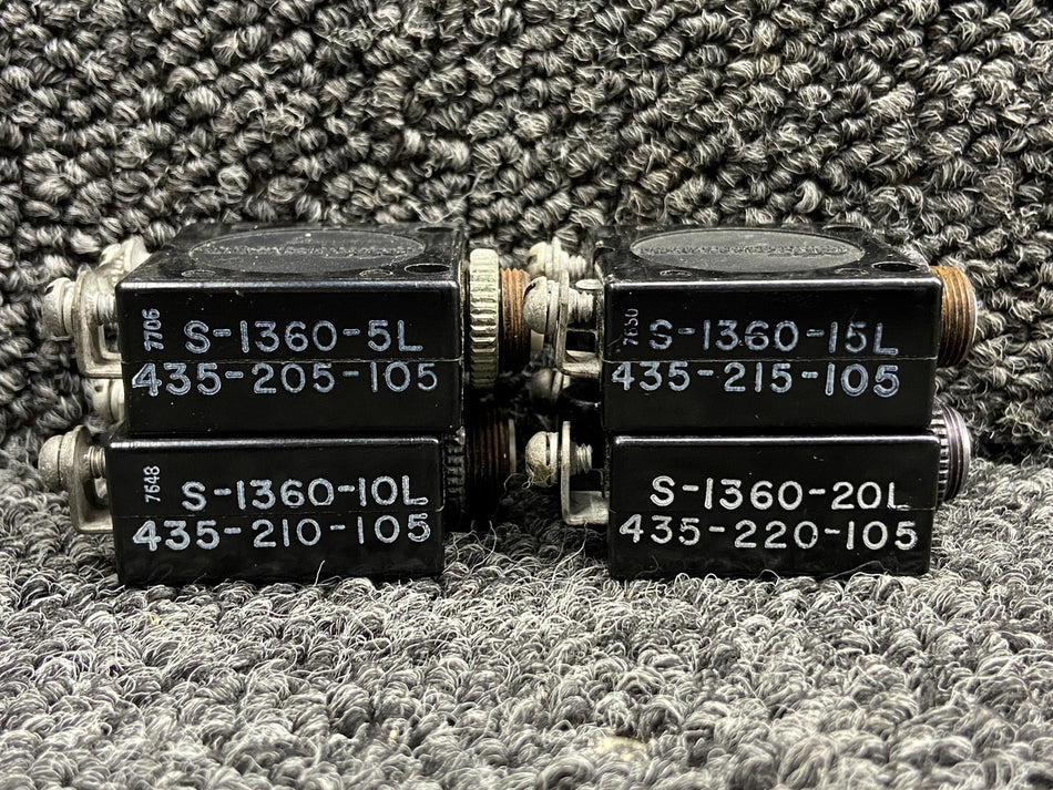S-1360 Wood Electric Push to Reset Circuit Breaker Set (Amps: 5, 10, 1 ...