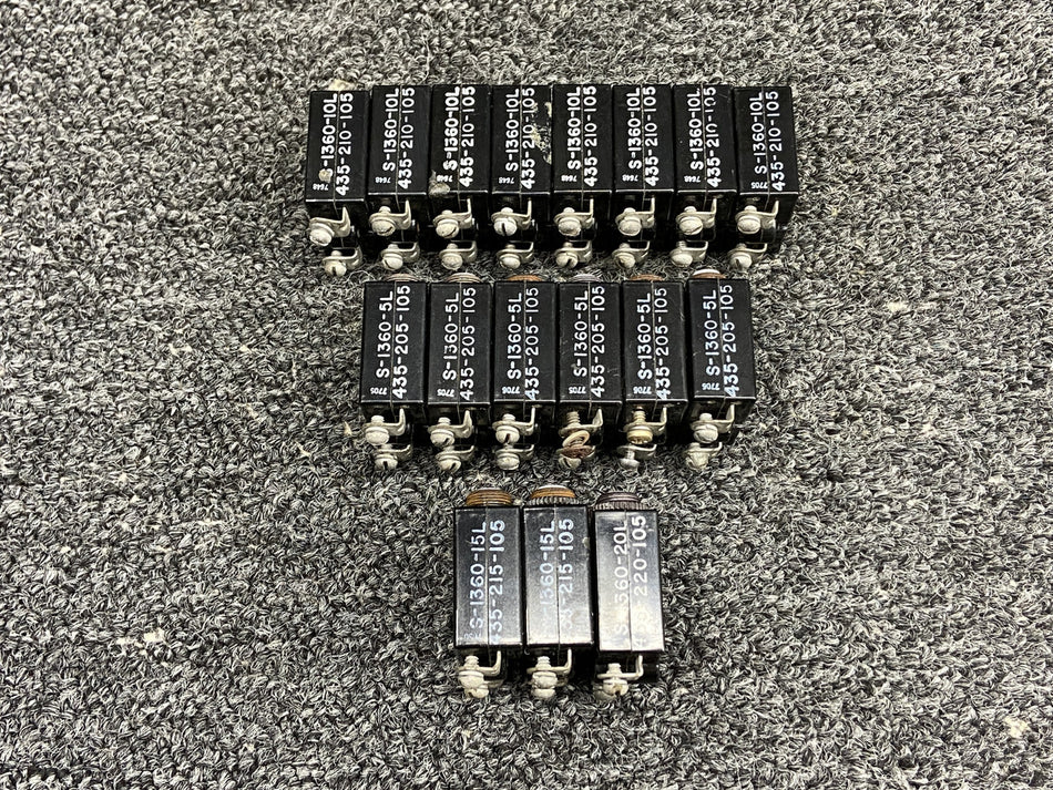 S-1360 Wood Electric Push to Reset Circuit Breaker Set (Amps: 5, 10, 1 ...