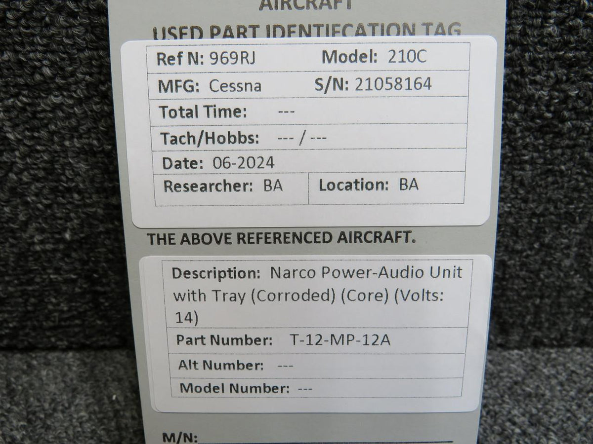 Narco T-12-MP-12A Narco Power-Audio Unit with Tray (Corroded) (14V) (Core)