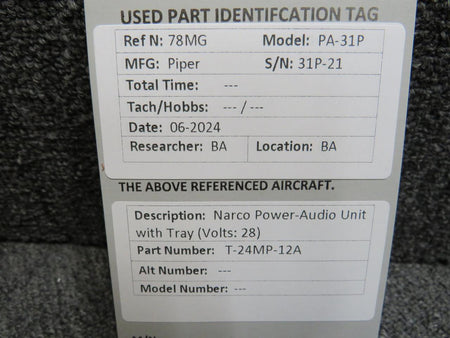 Narco T-24MP-12A Narco Power-Audio Unit with Tray (Volts: 28)