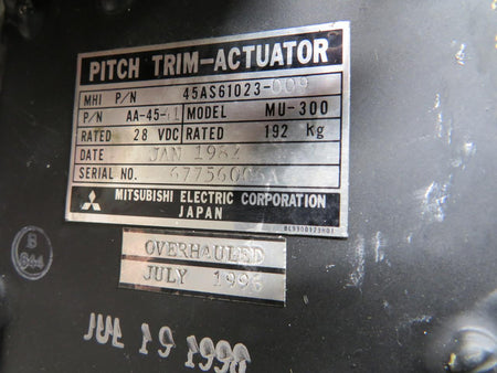Mitsubishi 45AS61023-009 Mitsubishi MU-300 Pitch Trim Actuator