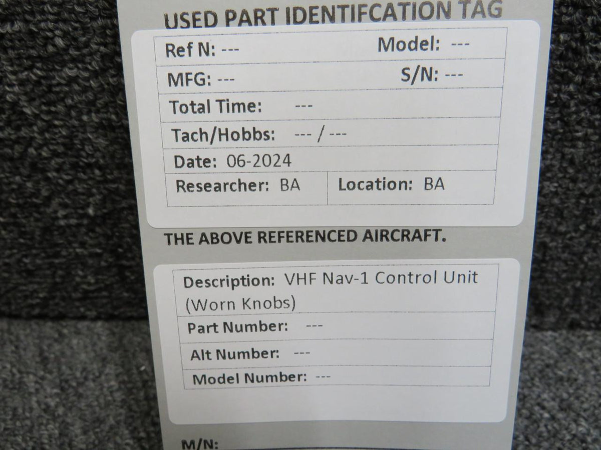 Does Not Apply VHF Nav-1 Control Unit (Worn Knobs)