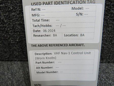 Does Not Apply VHF Nav-1 Control Unit (Worn Knobs)