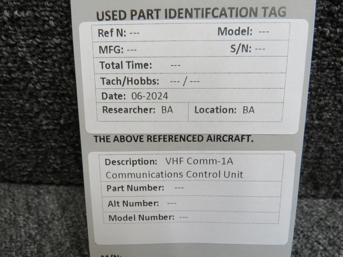 Does Not Apply VHF Comm-1A Communications Control Unit