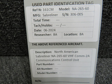 North American Sabreliner Sabreliner NA-265-60 VHF Comm-2A Communications Control Unit