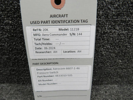 Aerocom 4833010-505 Aerocom 6607-1-46 Pressure Switch