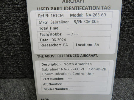 sabreliner Sabreliner NA-265-60 VHF Comm-2B Communications Control Unit