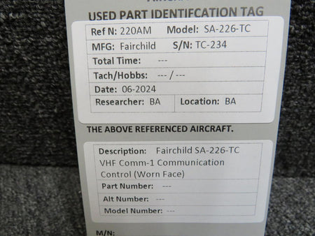 Fairchild Aviation Fairchild SA-226-TC VHF Comm-1 Communication Control (Worn Face)
