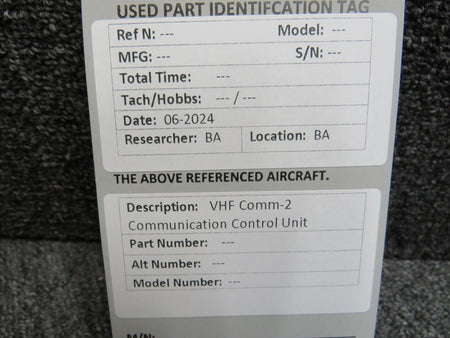 Does Not Apply VHF Comm-2 Communication Control Unit