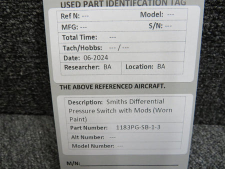 Smiths 1183PG-SB-1-3 Smiths Differential Pressure Switch with Mods (Worn Paint)