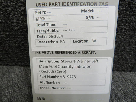 Stewart-Warner 819478 Stewart-Warner Left Main Fuel Quantity Indicator (Rusted) (Core)