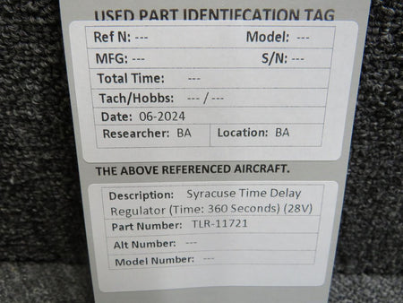 Syracuse Electronics TLR-11721 Syracuse Time Delay Regulator (Time: 360 Seconds) (28V)