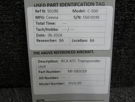 RCA MI-585019 RCA AVQ-95 ATC Transponder Unit