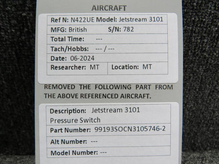 Does Not Apply 99193SOCN3105746-2 Jetstream 3101 Pressure Switch