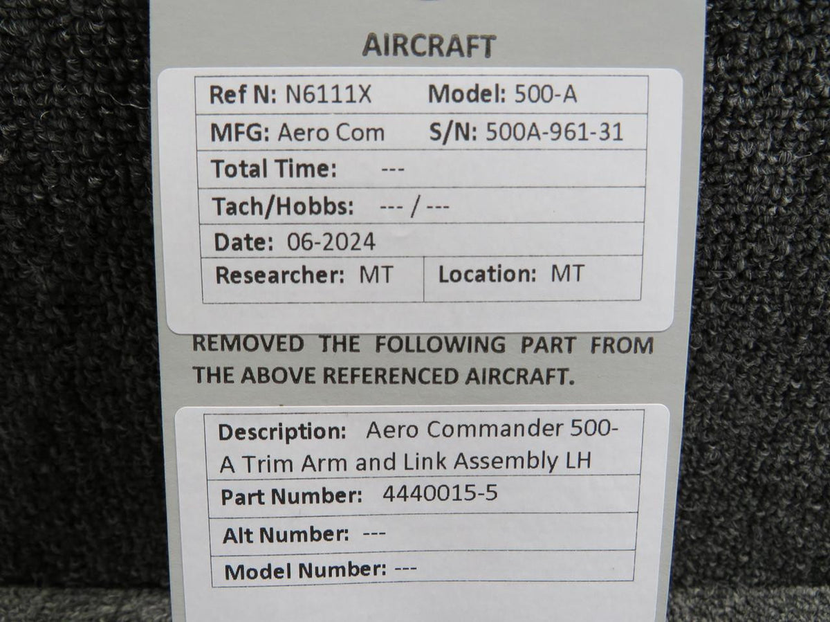 Does Not Apply 4440015-5 Aero Commander 500-A Trim Arm and Link Assembly LH