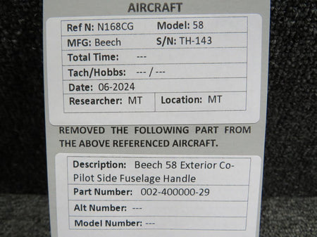 Does Not Apply 002-400000-29 Beechcraft 58 Exterior Co-Pilot Side Fuselage Handle