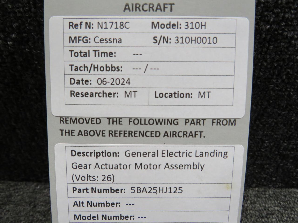 General Electric 5BA25HJ125 General Electric Landing Gear Actuator Motor Assembly (Volts: 26)