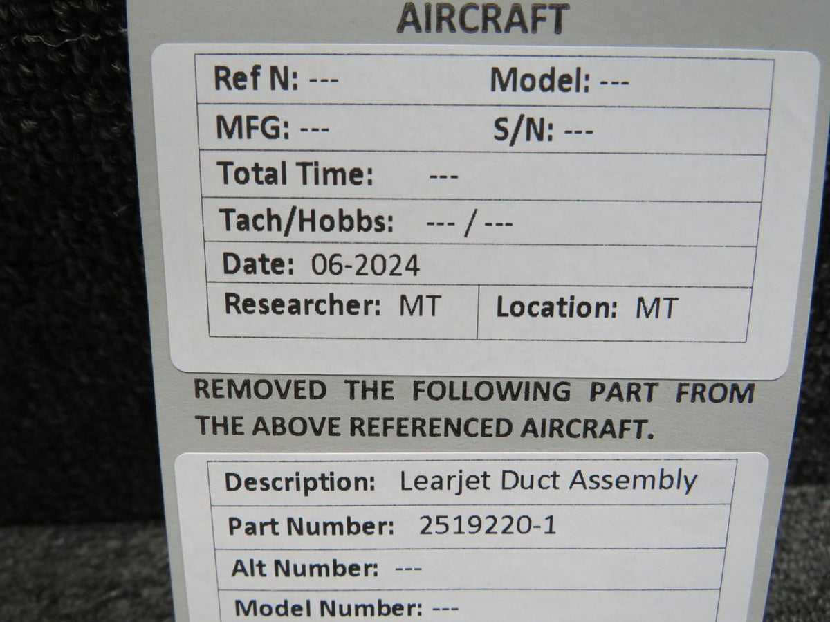 Learjet 2519220-1 Learjet Duct Assembly
