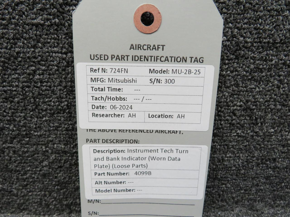 Instrument Tech 4099B Instrument Tech Turn and Bank Indicator (Worn Data Plate) (Loose Parts)
