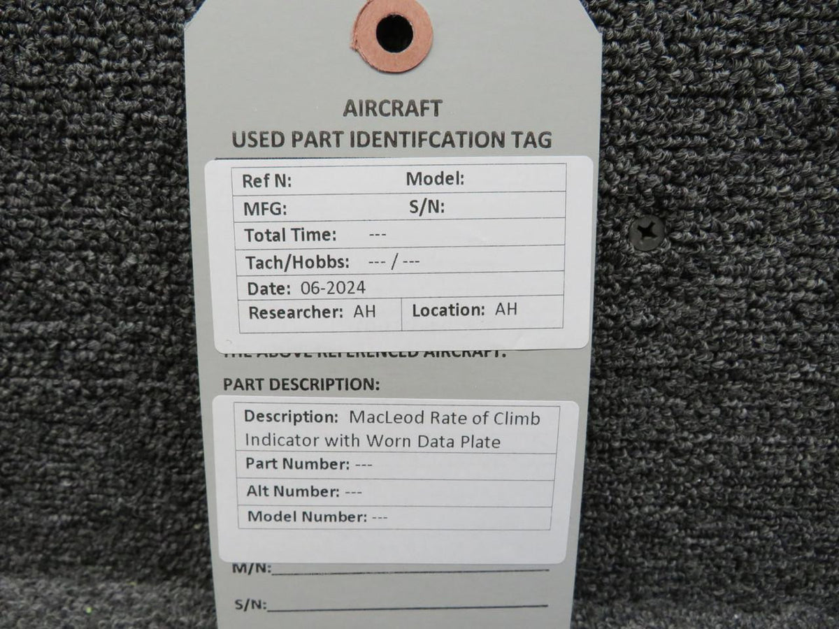 MacLeod Rate of Climb Indicator with Worn Data Plate