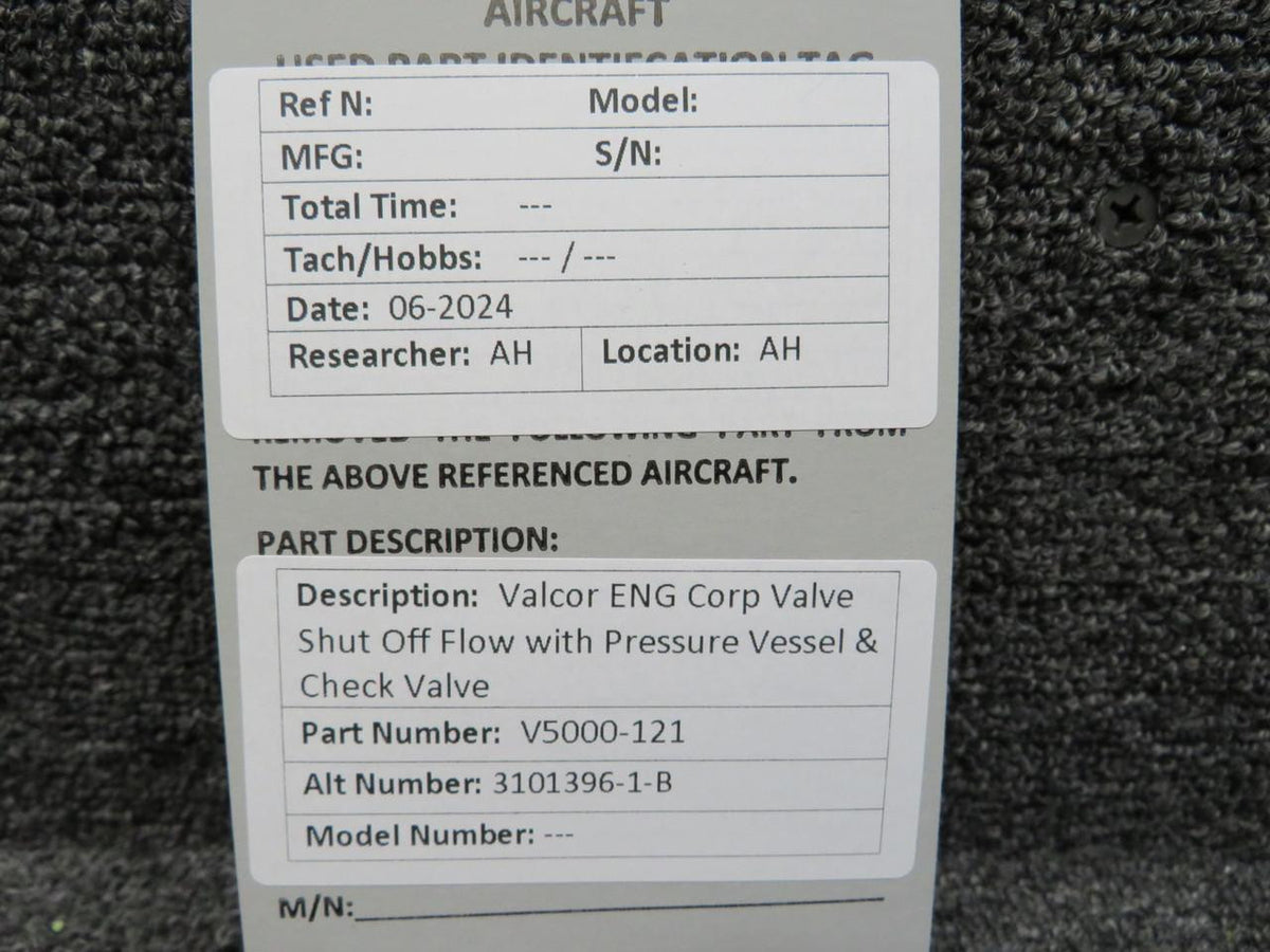 Valcor V5000-121 Valcor ENG Corp Valve Shut Off Flow with Pressure Vessel & Check Valve