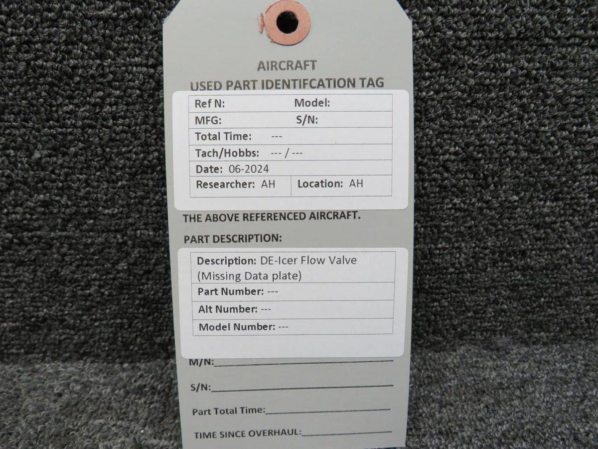 Does Not Apply DE-Icer Flow Valve (Missing Data plate)