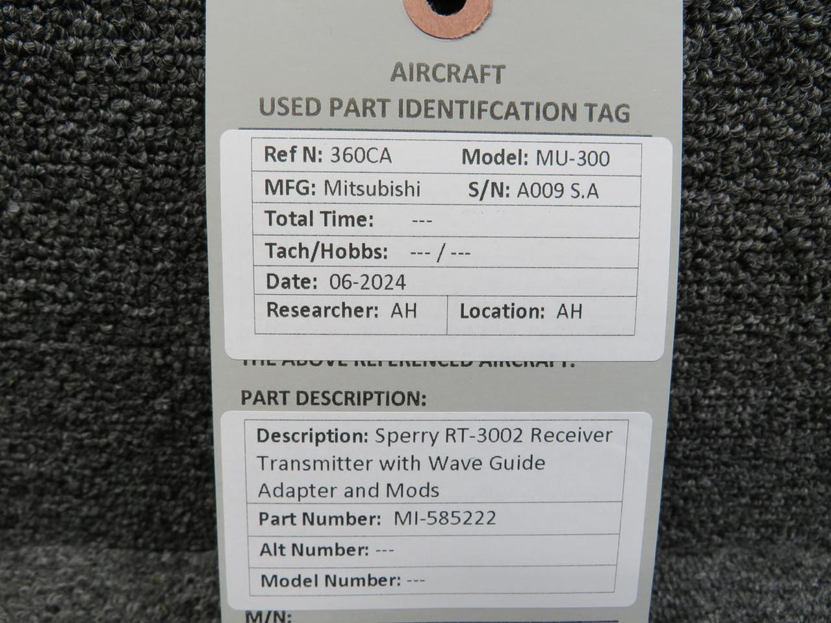 Sperry MI-585222 Sperry RT-3002 Receiver Transmitter with Wave Guide Adapter and Mods