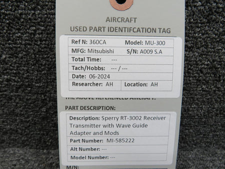 Sperry MI-585222 Sperry RT-3002 Receiver Transmitter with Wave Guide Adapter and Mods