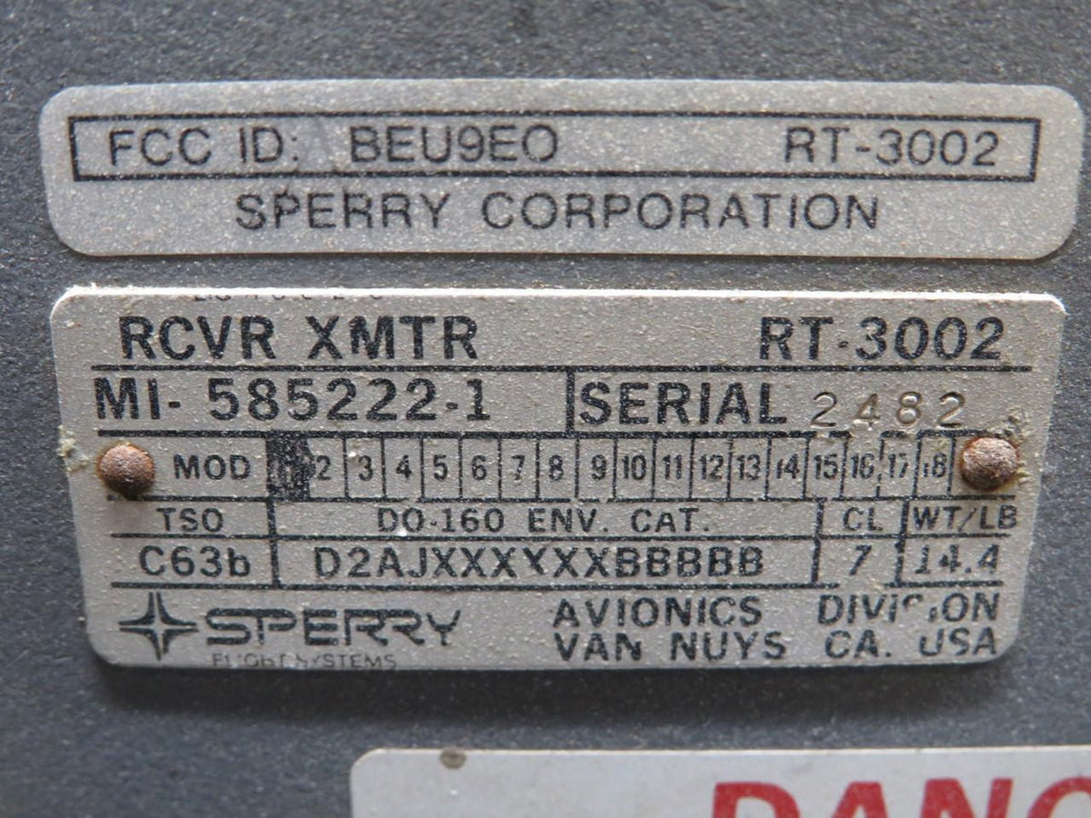 Sperry MI-585222 Sperry RT-3002 Receiver Transmitter with Wave Guide Adapter and Mods