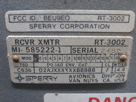 Sperry MI-585222 Sperry RT-3002 Receiver Transmitter with Wave Guide Adapter and Mods