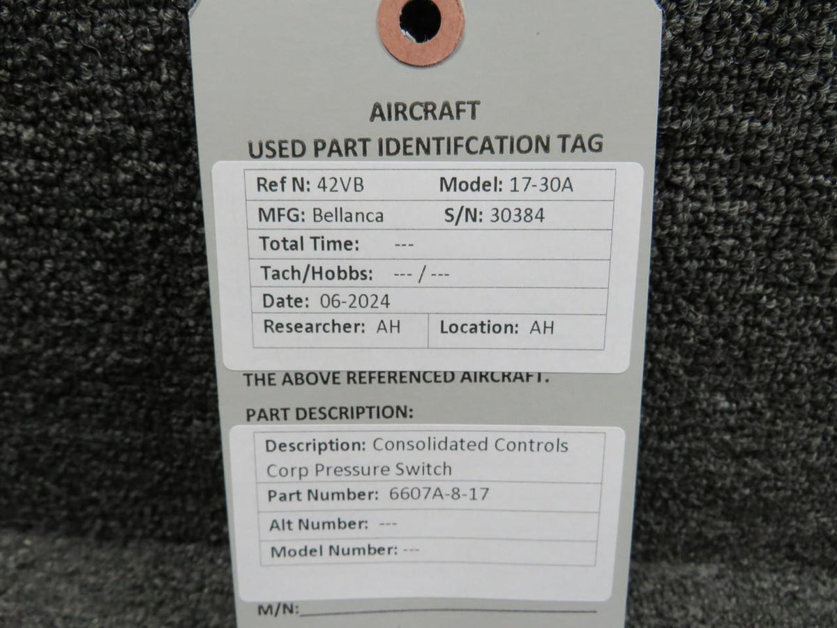 Consolidated Controls 6607A-8-17 Consolidated Controls Pressure Switch