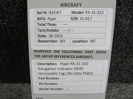 Does Not Apply Piper PA-31-310 Navigation Indicator (No Data Plate)