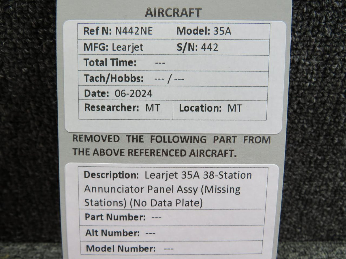 Does Not Apply Learjet 35A 38-Station Annunciator Panel Assy (Missing Stations) (No Data Plate)