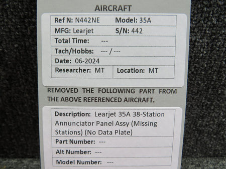 Does Not Apply Learjet 35A 38-Station Annunciator Panel Assy (Missing Stations) (No Data Plate)