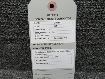 Beechcraft Parts 075-12700 Beechcraft 58 Torque Plate Assembly RH