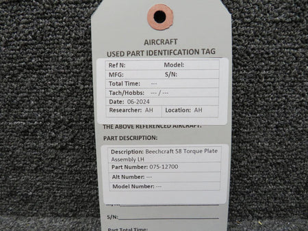 Beechcraft Parts 075-12700 Beechcraft 58 Torque Plate Assembly LH